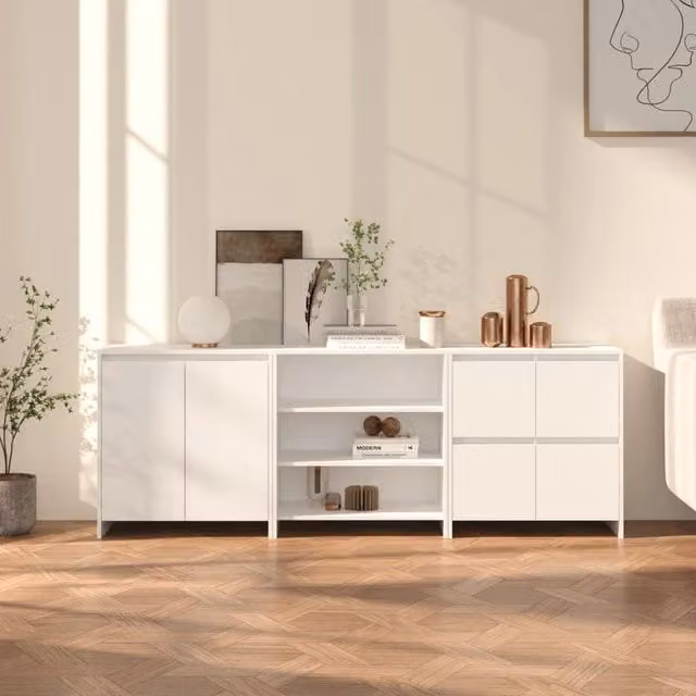 Berkfield Home 3 Piece Modern White Matt Engineered Wood Sideboard – 1
