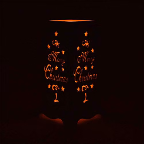 Shatchi Merry Christmas Engraved Wooden LED Flameless Tabletop Candle Holder, White, Battery Operated – 2