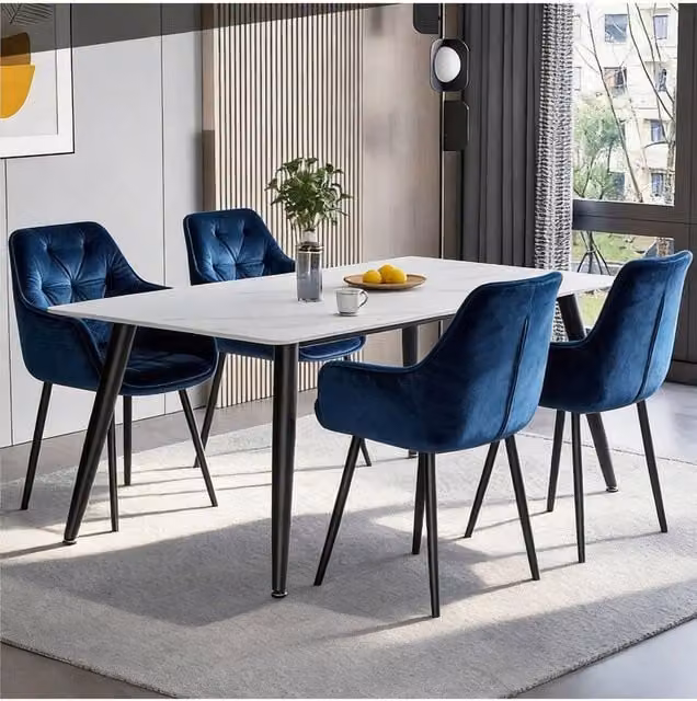 Groundlevel Set of 2 Blue Velvet Upholstered Dining Chairs with Armrests