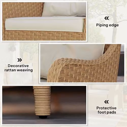 Outsunny Set of 2 Beige Rattan Garden Chairs with Cushions – 4