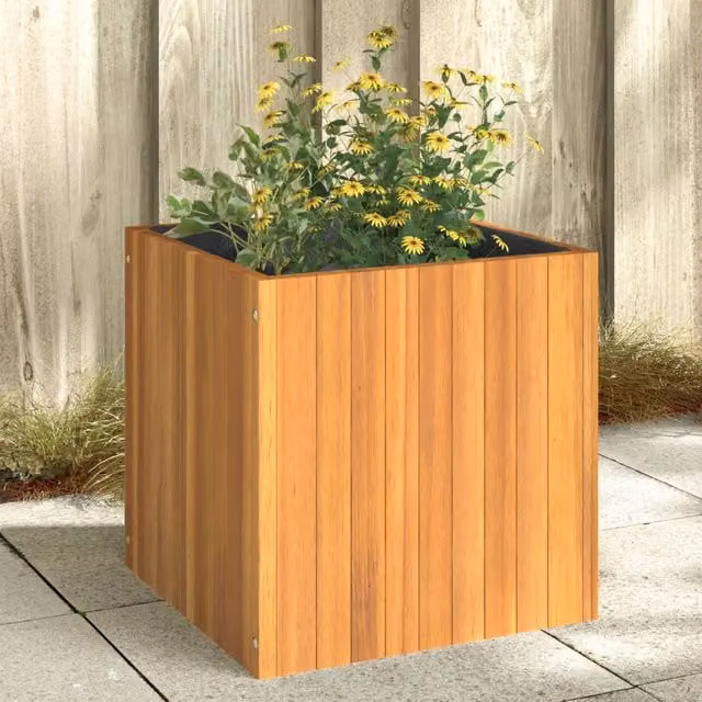 Berkfield Home Brown Acacia Wood Garden Planter Tub W/D/H: 45 x 45 x 45 cm