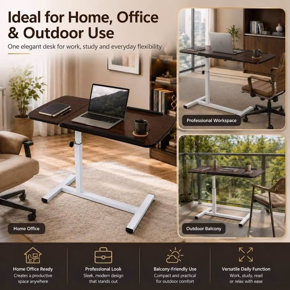 MANTRARAJ Adjustable Height Modern Office Desk with Moveable Top in Brown – 6