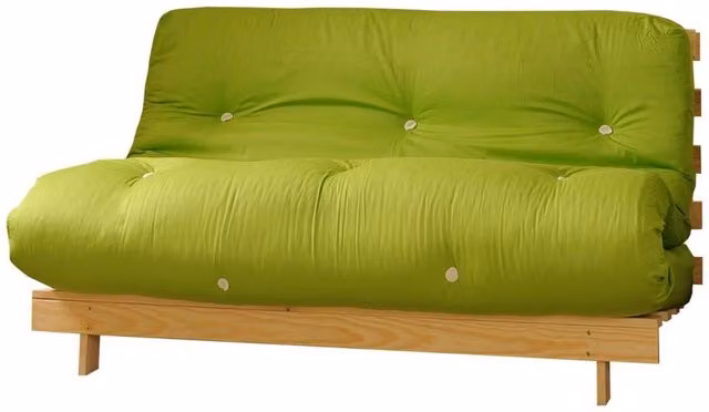 Comfy Living Green Cotton Futon Sofa Bed with Solid Pine Wood Frame, W/D/H: 135 x 190 cm