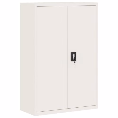 vidaXL Metal File Cabinet in White with Hinged Doors and Adjustable Shelves, W: 90 cm, D: 40 cm, H: 140 cm – 1