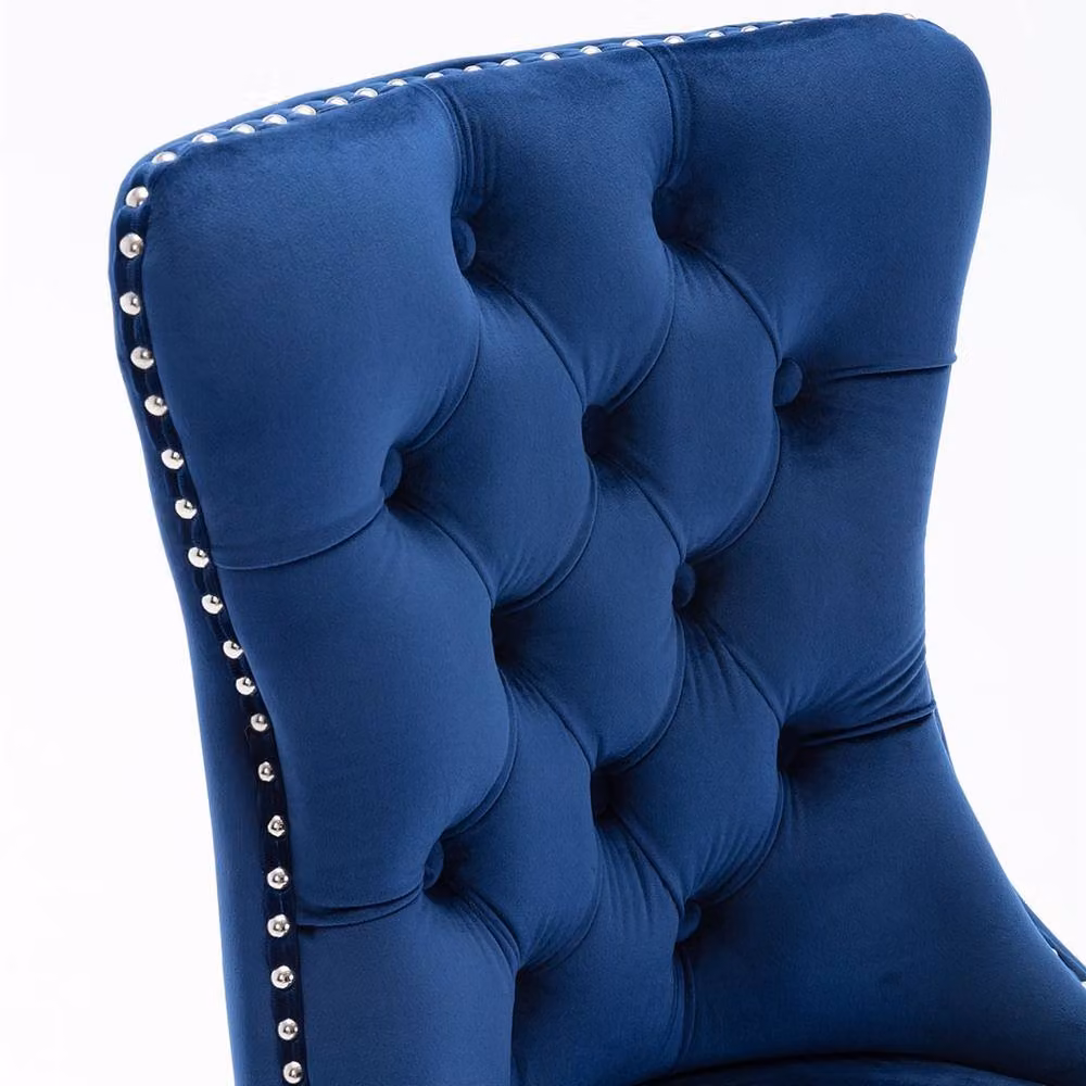 Modern Home Touch Romsey Set of 4 Blue Velvet Upholstered Dining Chairs with Oak Legs and Knocker Ring Back – 4