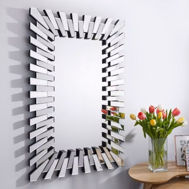 FurnitureboxUK Starburst Modern Rectangular Wall Mirror in Silver
