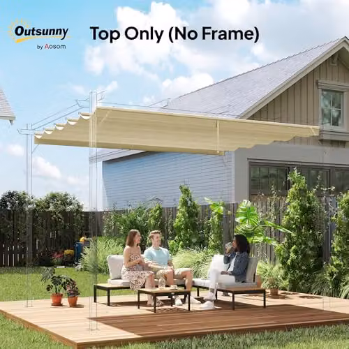 Outsunny Retractable Pergola Shade Cover Replacement in White or Beige – 2