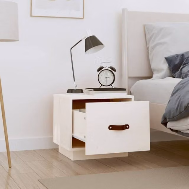 Berkfield Home Beautiful Bedside Cabinet in White Solid Wood Pine, W/D/H: 40 x 34 x 35 cm
