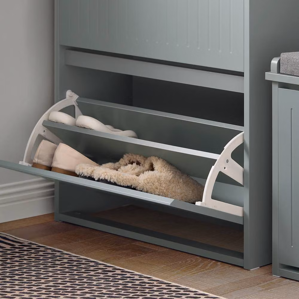 SoBuy Modern Slim Shoe Cabinet in Matt Grey with Tilting Compartments – 3