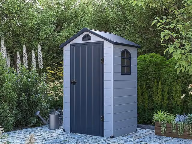 Vente-unique CESIO Grey Resin Garden Shed with Single Door and Window, W/D/H: 168 x 92 x 204 cm – 1