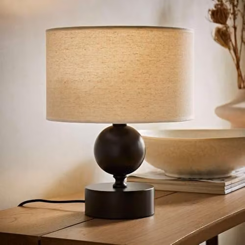 ValueLights Anthony Candlestick Table Lamp with Beige Linen Drum Shade and Bulb – 1