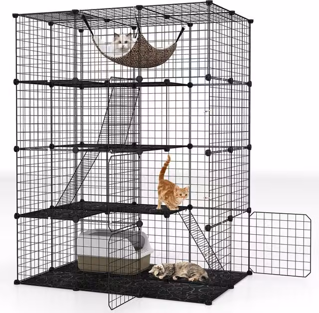 COSTWAY 4 Tier Cube Cat Cage in Black