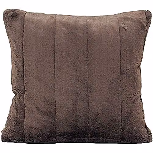 Paoletti Empress Square Faux Fur Filled Cushion in Brown and Beige, W/D/H: 45 x 45 x 45 cm – 1