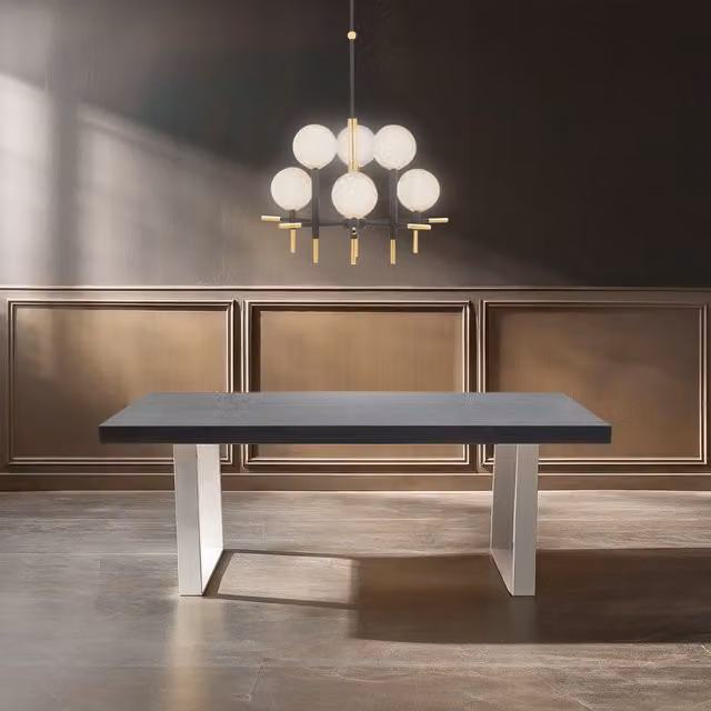 Orsina Rectangular Industrial Dining Table in Black Wood and Metal, W/D/H: 200 x 76 x 76 cm – 2