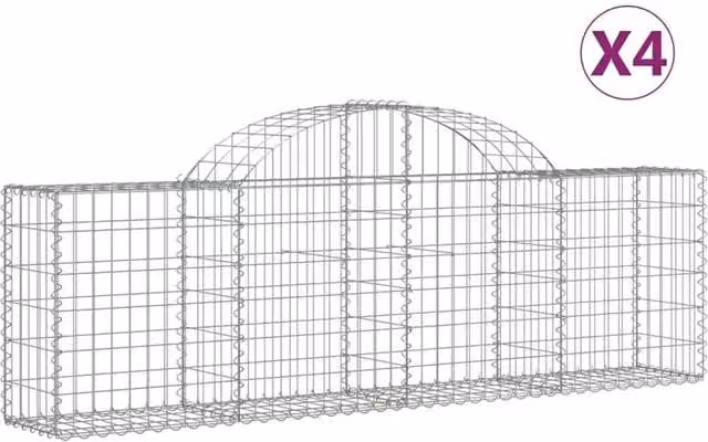Berkfield Home Arched Gabion Baskets, 4 Piece Set, Silver Galvanised Steel, W: 200 cm, D: 30 cm, H: 60-80 cm