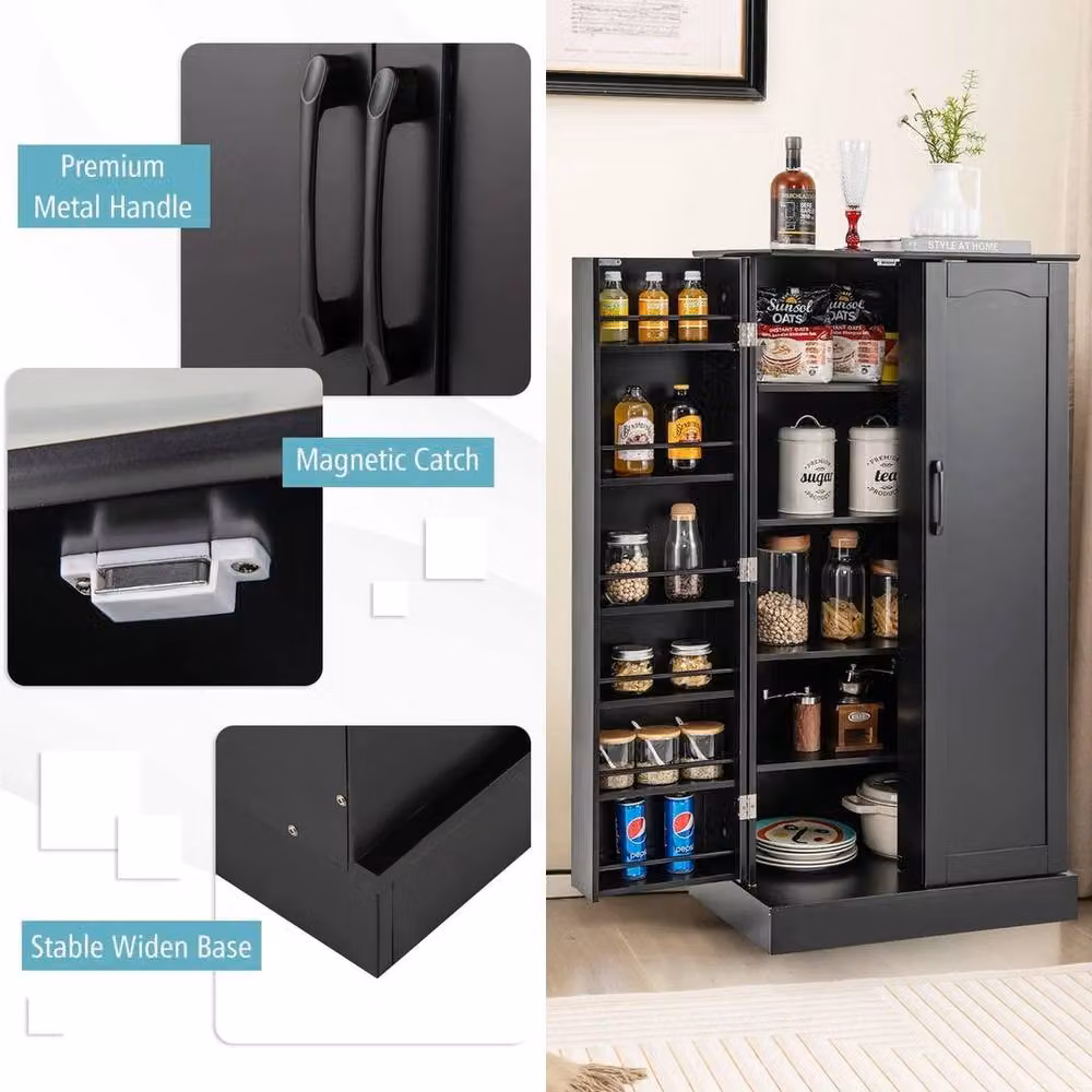KORVIXA Freestanding Black Matt Kitchen Storage Tall Unit with Hinged Doors and Internal Shelves W/D/H: 100 x 100 x 100 cm – 5
