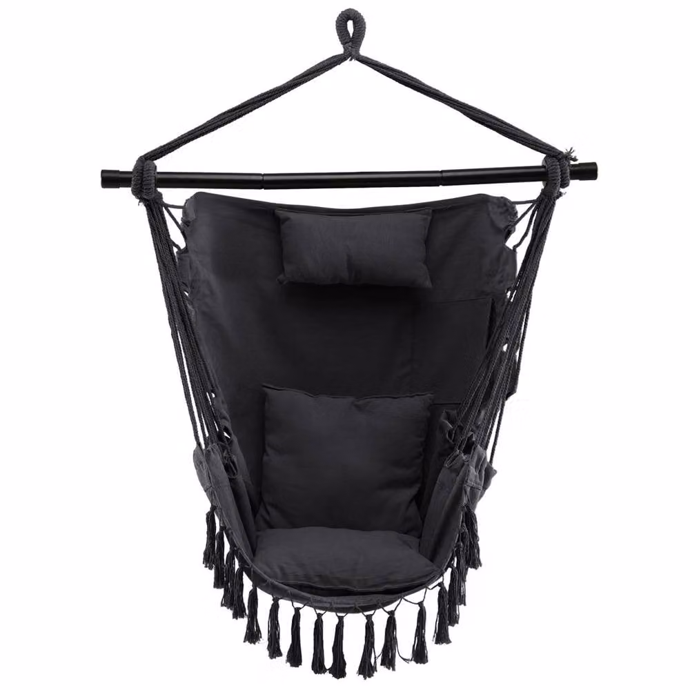 EONLION Black Swing Hanging Hammock with Powder Coated Steel Stand and Cushions – 6