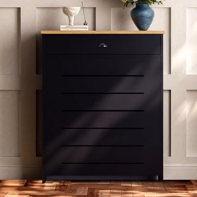 Temprazo Black Lacquered Radiator Cover with Drawers