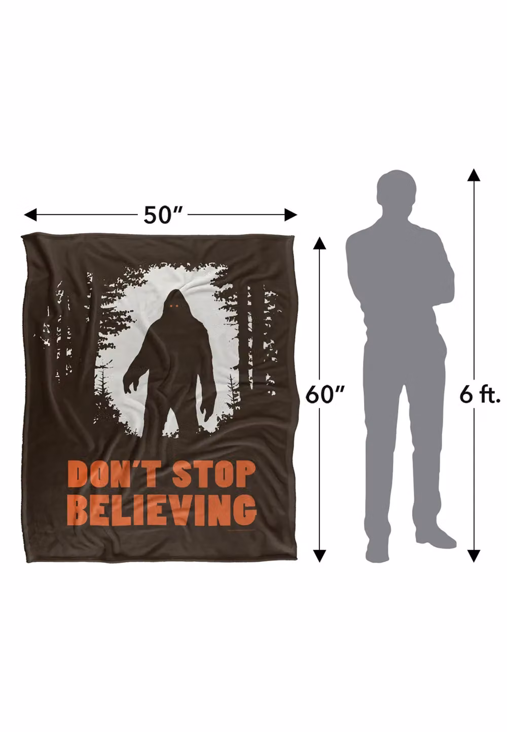 Bcreative Ephemera Bigfoot Dont Stop Believing Super Soft Fleece Throw Blanket, White, W: 152 cm, D: 127 cm – 9