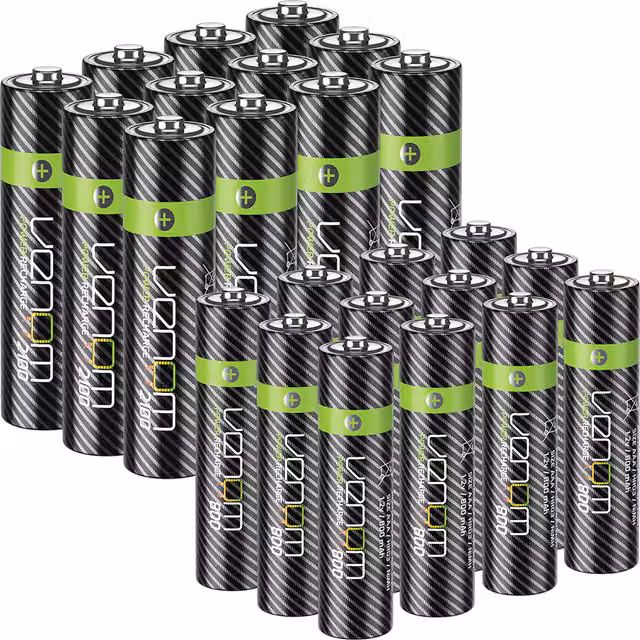 Venom High Capacity Rechargeable Batteries, 12 x AA and 12 x AAA, Black