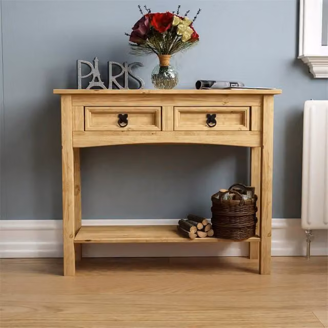 Kelvenix Modern Brown Wood Console Table with 2 Drawers and Shelf – 1