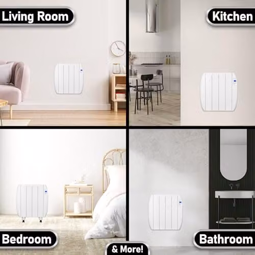 MYLEK 1000W Electric Aluminium Panel Heater with Digital Timer and Thermostat, White, Wall Mounted or Freestanding – 3