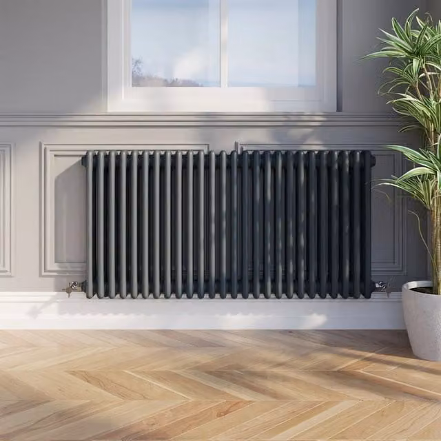 Temprazo Anthracite Steel Double Bar Column Radiator, H: 119 cm, W: 30 cm, D: 10 cm