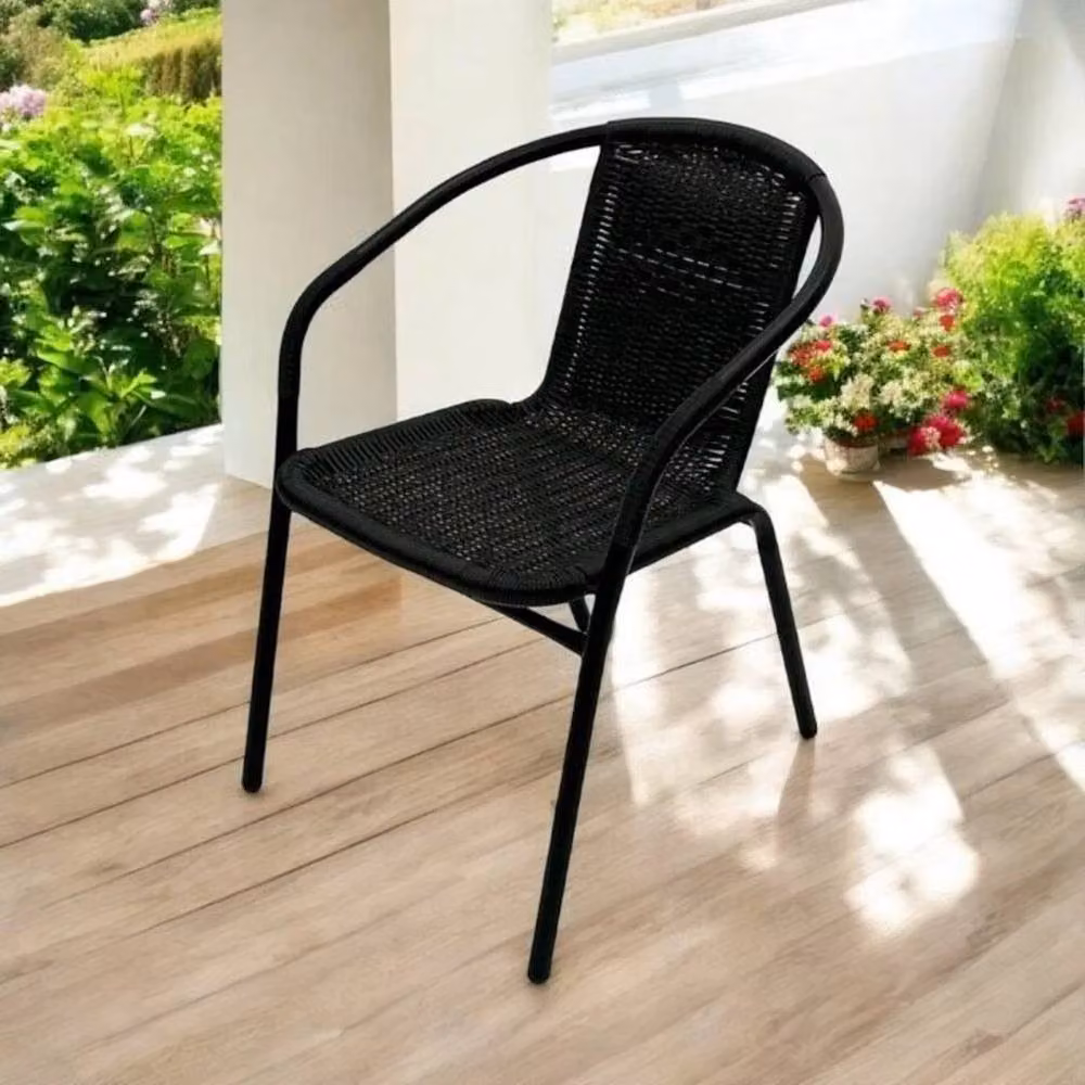 NESTLUNE Black Polyrattan Outdoor Patio Chair with Synthetic Leather and Metal Frame – 5
