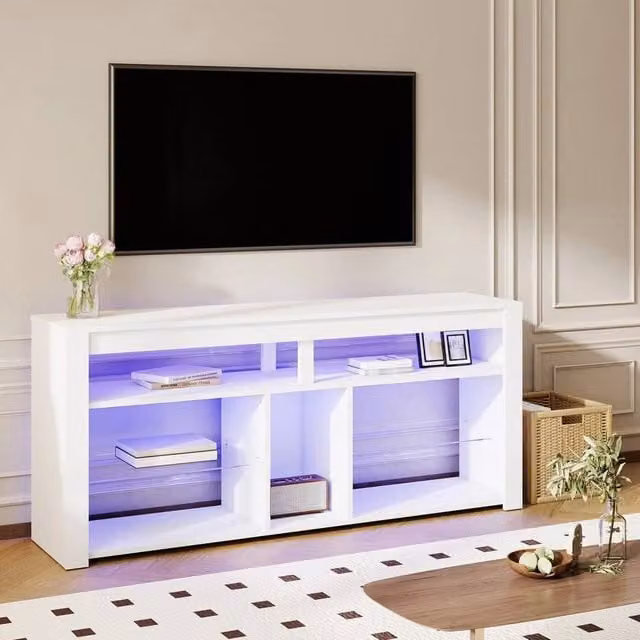 SPETLEK Modern White Media TV Stand Console for Living Rooms – 1