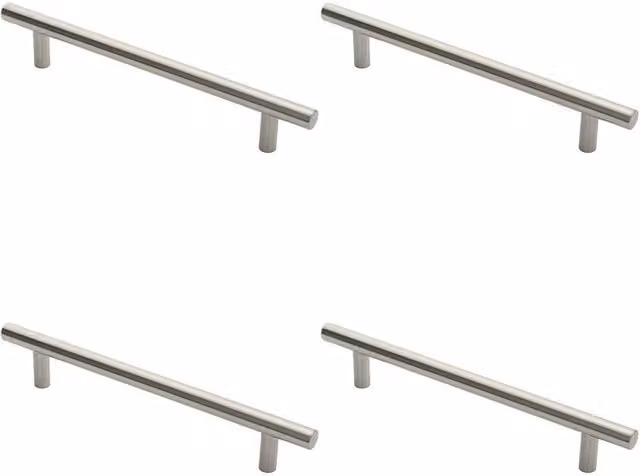 Loops 4x Straight T Bar Door Pull Handle, Satin Silver Stainless Steel, Fixing Centres: 300 mm, Length: 400 mm, Width: 19 mm