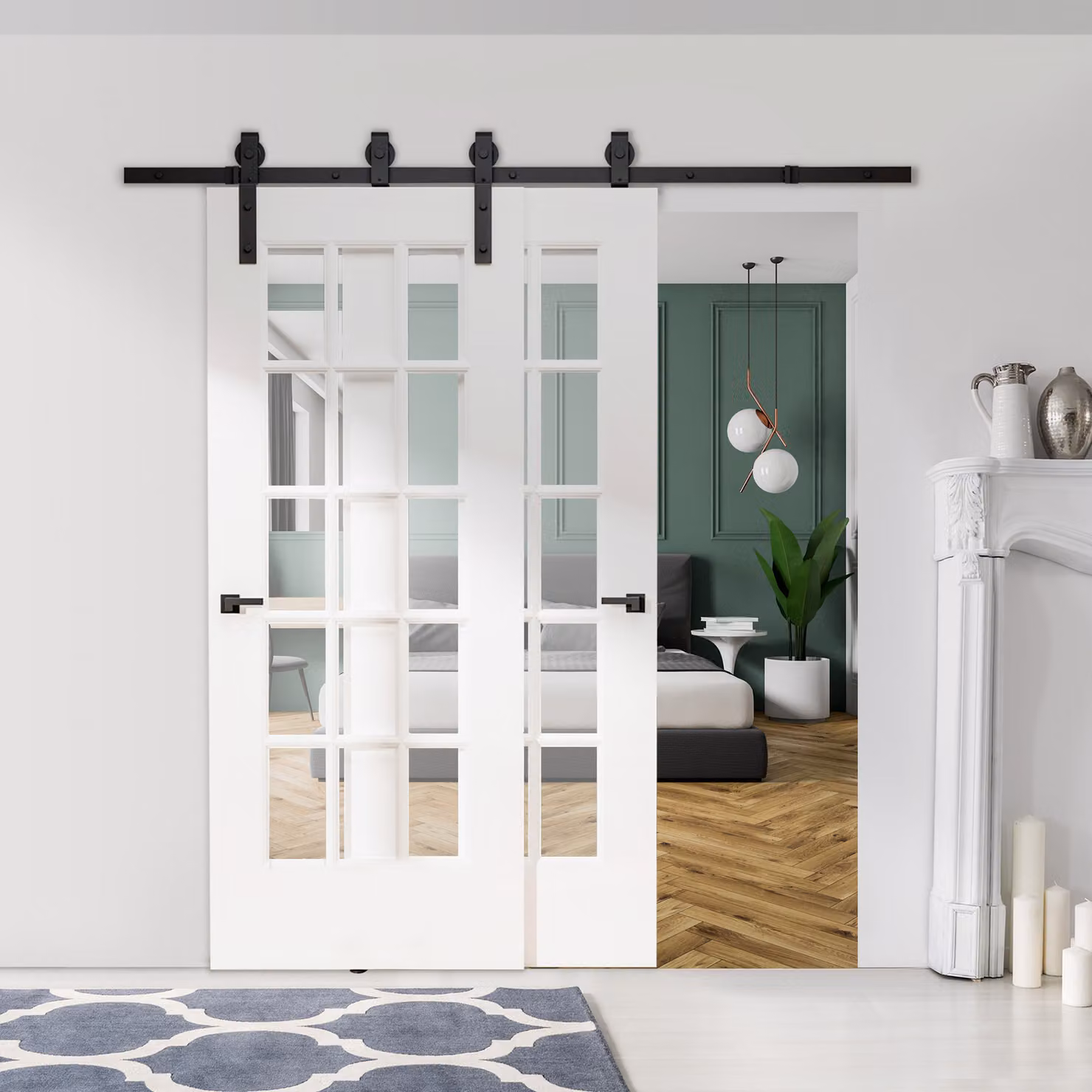 HOMCOM Black Heavy Duty Carbon Steel Sliding Barn Door Hardware Track Kit for 2 Doors, 200 cm – 1