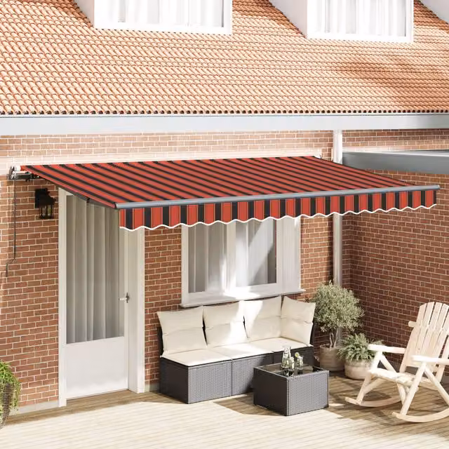 Berkfield Home Manual Retractable Wall-Mounted Folding Arm Awning in Orange and Black, W: 350 cm, D: 200 cm – 1