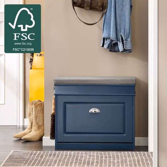 SoBuy Slim Entrance Shoe Cabinet with Flip-Down Storage in Dark Blue