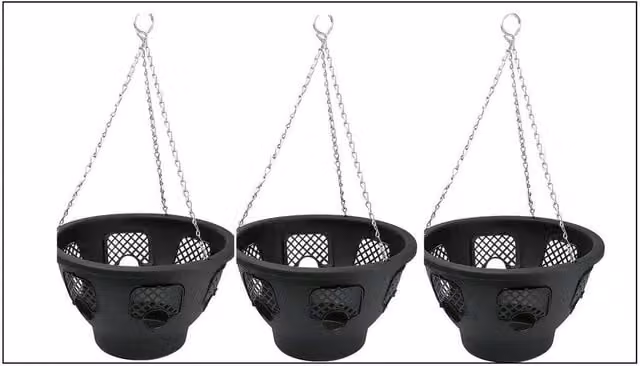 FLAVORA Set of 3 Black Plastic and Metal Hanging Baskets, Diameter: 30.48 cm – 1