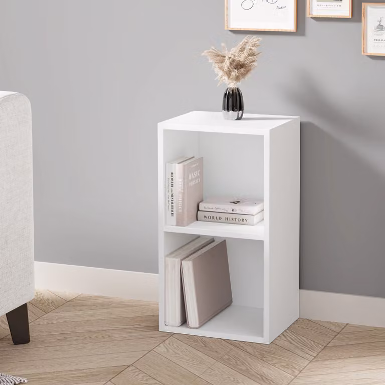 DHS Modern White Cube Storage Unit with 2 Shelves and Back Panel