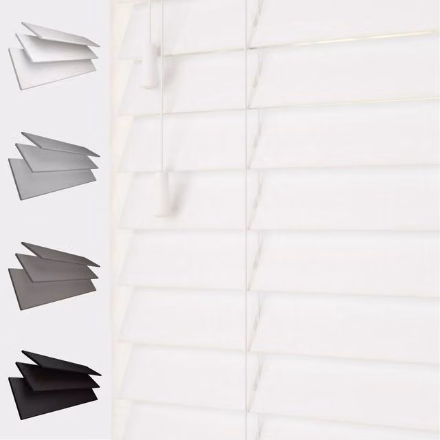 Blinds Outlet Faux Wood String Venetian Blind in White, Width: 90 cm, Drop: 120 cm
