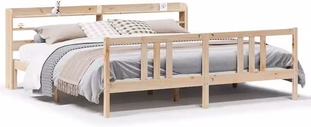 Berkfield Home Rustic Solid Pine Bed Frame with Headboard and Side Compartments in Beige, 200 x 200 cm