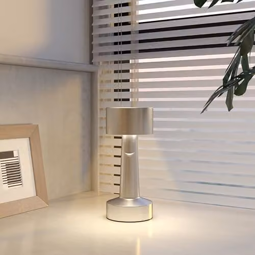 HOMCOM Rechargeable LED Cordless Table Lamp with Touch Control and 3 Colour Modes in Silver – 2