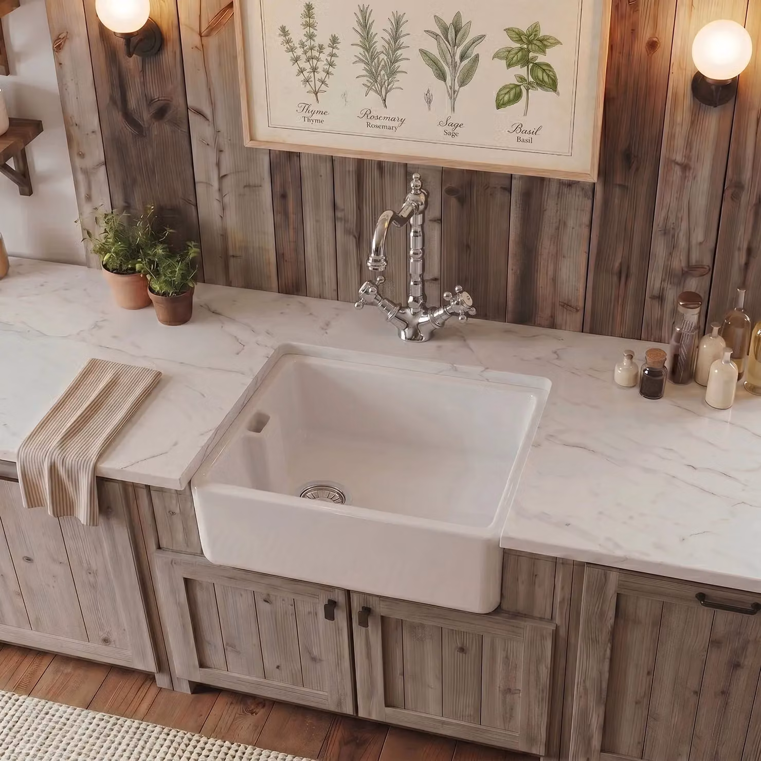 Balterley White Ceramic Single Bowl Belfast Sink with French Classic Mixer Tap – 4
