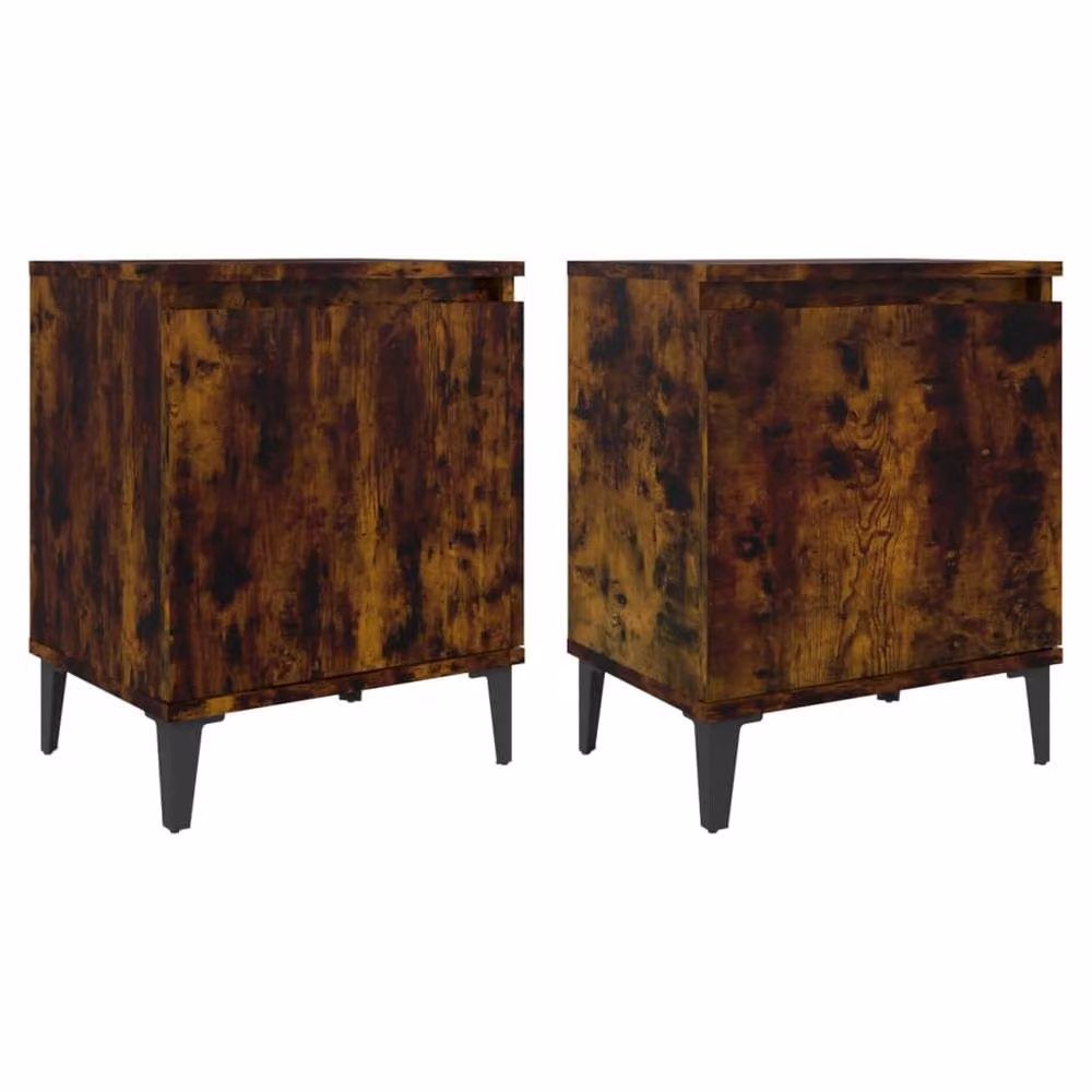Berkfield Home Set of 2 Sturdy Bedside Cabinets with Metal Legs in Smoked Oak Brown, W: 40 cm, D: 30 cm, H: 50 cm – 2