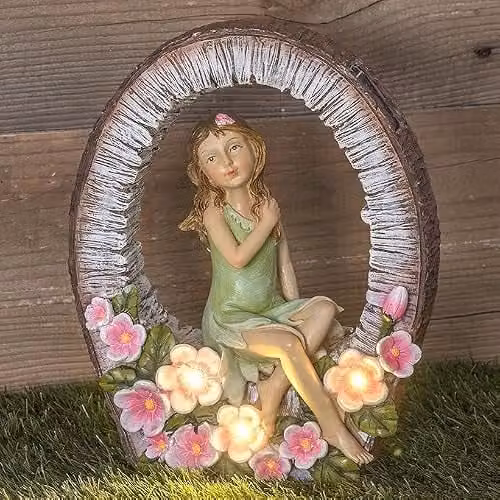 Globrite Solar Fairy Flower Figurine Garden Ornament in Multicolour, H 25.0 cm x W 21.5 cm x D 7.0 cm – 1