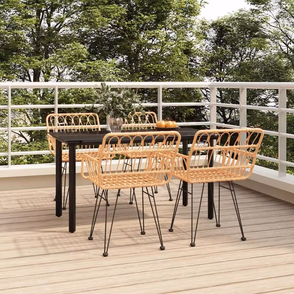Berkfield Home Beautiful 5 Piece Poly Rattan Garden Dining Set in Brown – 2