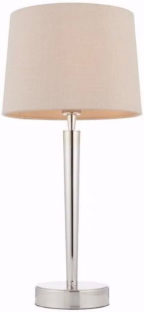Netlighting Syon Table Lamp in Grey with Bright Nickel and Faux Silk Shade, E14
