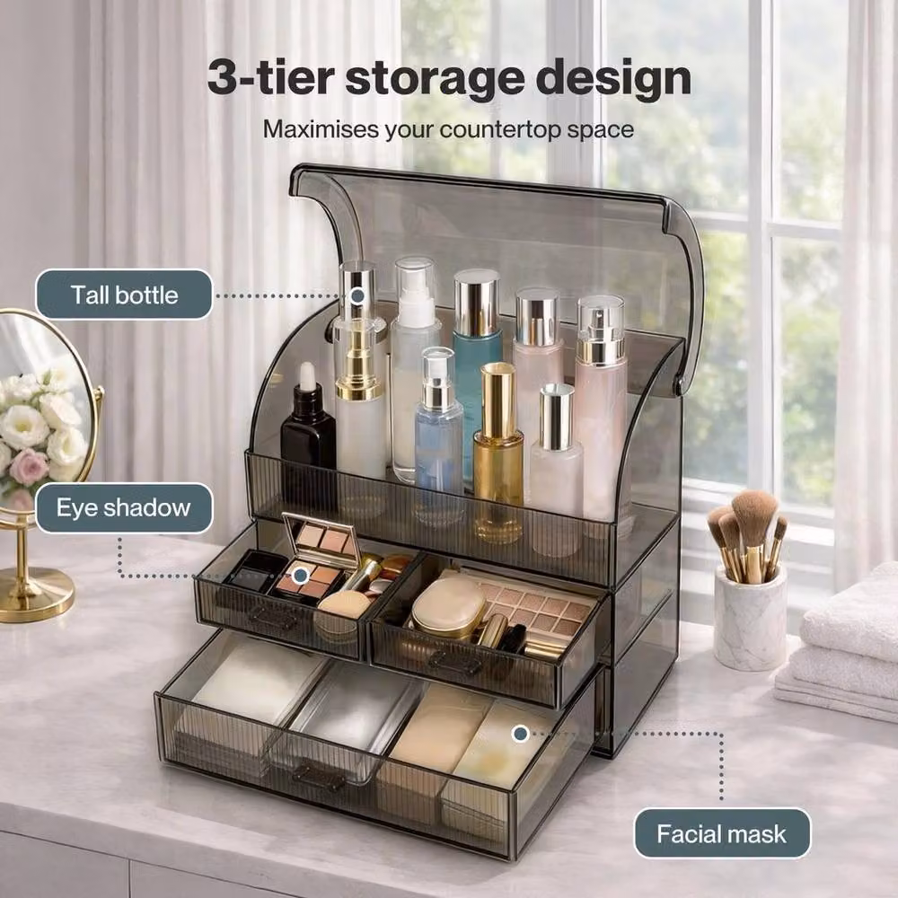 KORVIXA Black and Transparent Acrylic Makeup Storage Organiser – 2