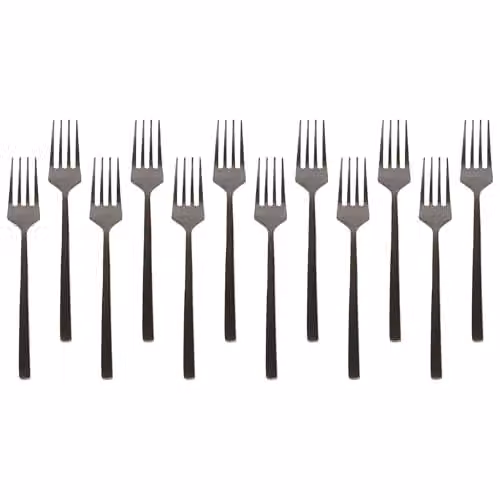 Argon Tableware Black Coated Stainless Steel Cake Forks, Pack of 12 – 1