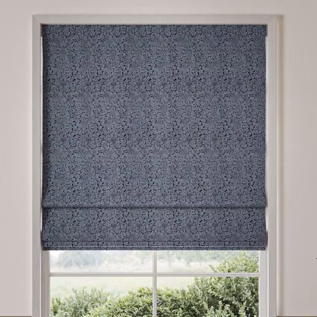 William Morris Bird and Anemone Floral Blackout Made to Measure Roman Blind in Midnight Blue