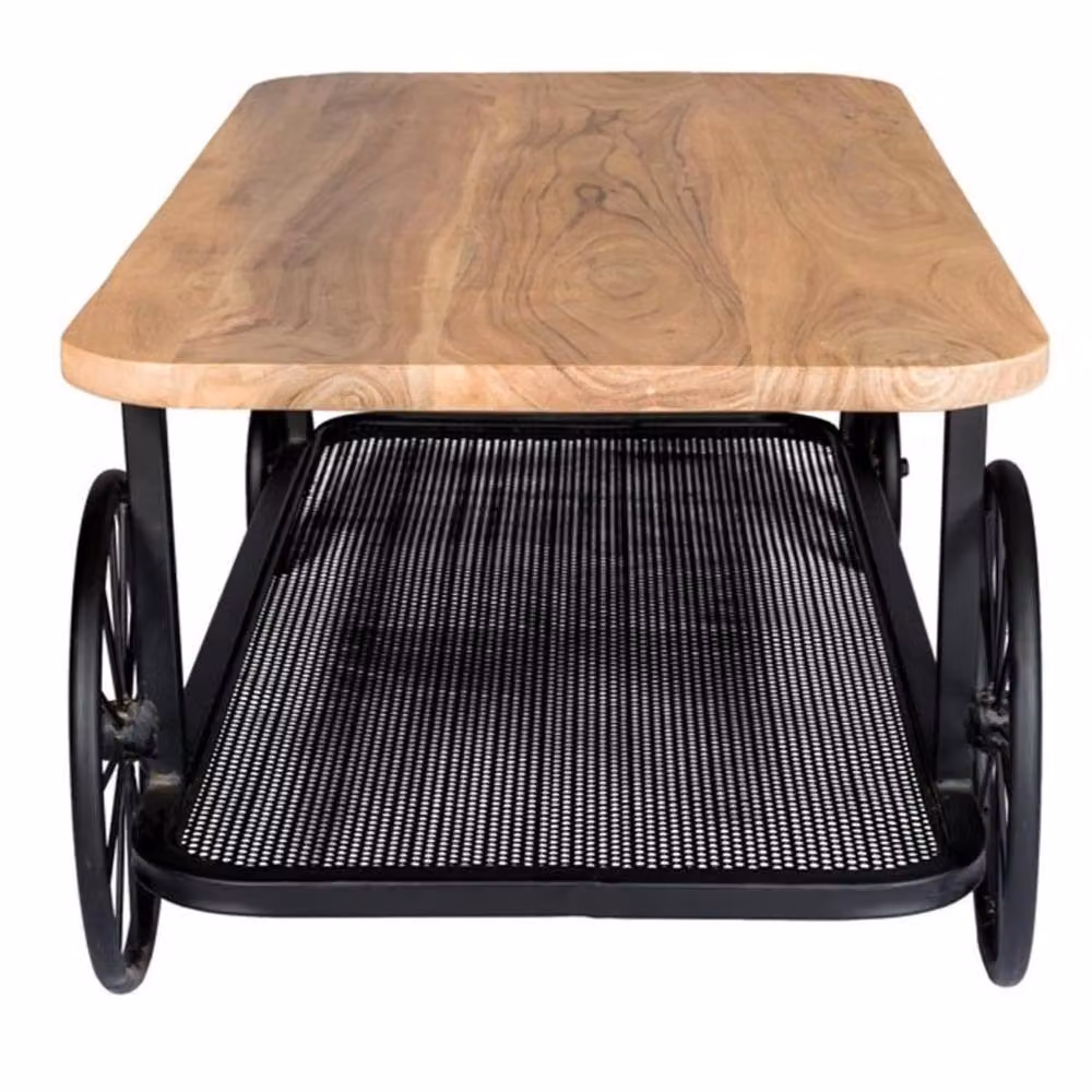 Wyld Haus Shanghai Oak Top Coffee Table with Matte Black Frame in Brown, W/D/H: 55 x 55 x 45 cm – 3