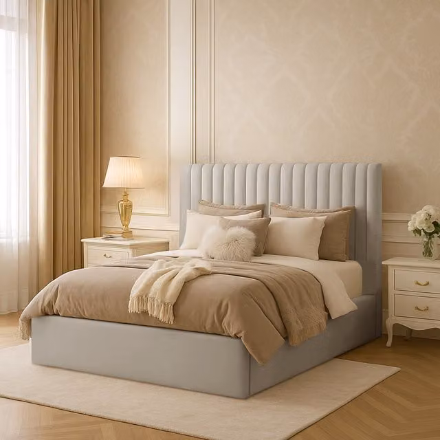 Desire Deco Modern Upholstered Velvet Bed Frame in Silver, 180 x 200 cm