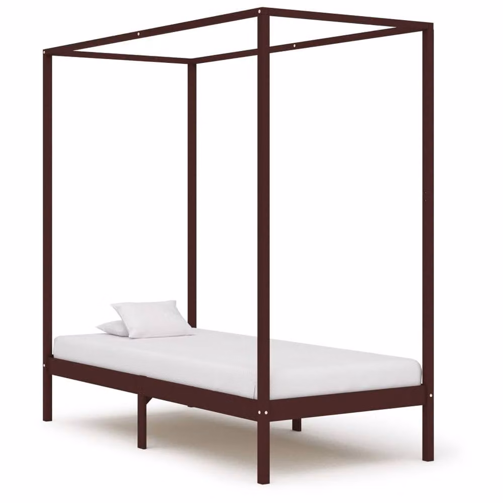 Berkfield Home Solid Pine Wood Canopy Bed Frame, Brown, W/D/H: 90 x 200 x 204 cm – 2