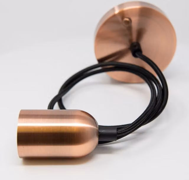 TIMELED Antik Vintage Pendant Fitting in Copper Effect with Fabric and Metal